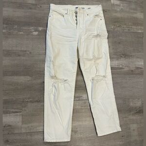 Extra High-Waisted Sky-Hi Straight Button-Fly Ripped White Jeans for Women
